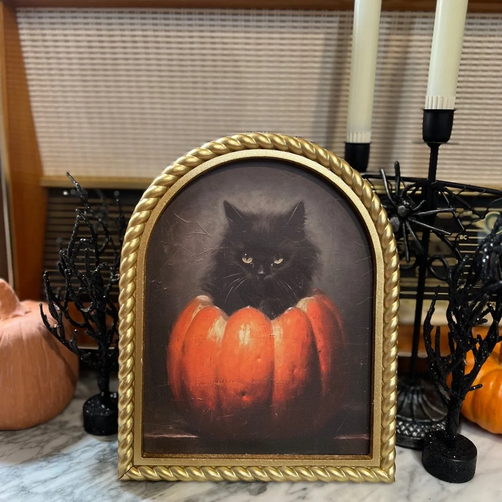 ✨NEW🐈‍⬛ Black Cat in Pumpkin Halloween Framed Wall Art🎃
